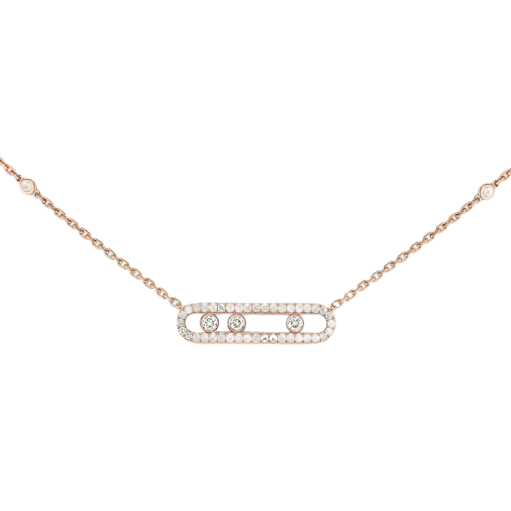 Pink Gold Diamond Necklace Baby Move Pavé