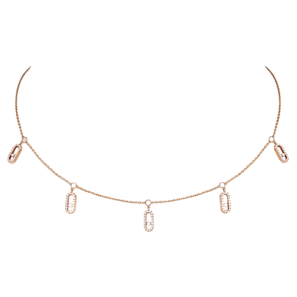 Pink Gold Diamond Necklace Move Uno Pavé Drop Pendant Choker