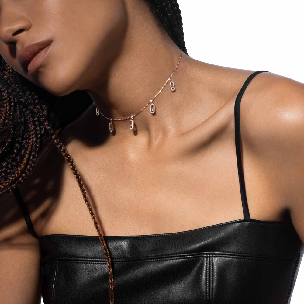 Collier Diamant Or Rose Choker Move Uno Pampille Pavé
