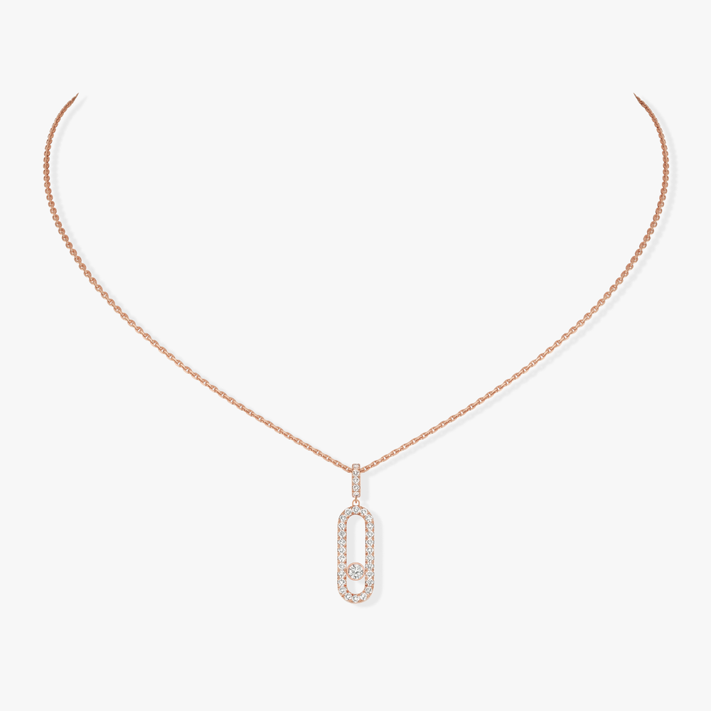 Pink Gold Diamond Necklace Move Uno Pavé LM