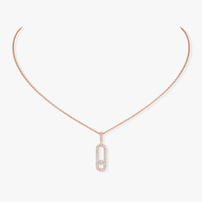 Pink Gold Diamond Necklace Move Uno Pavé LM