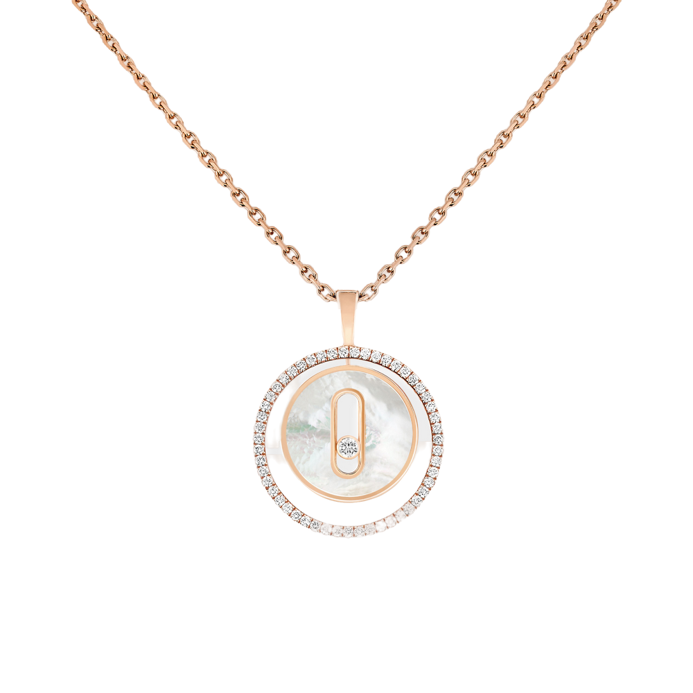 Pink Gold Diamond Necklace White Mother-of-Pearl Lucky Move SM Necklace