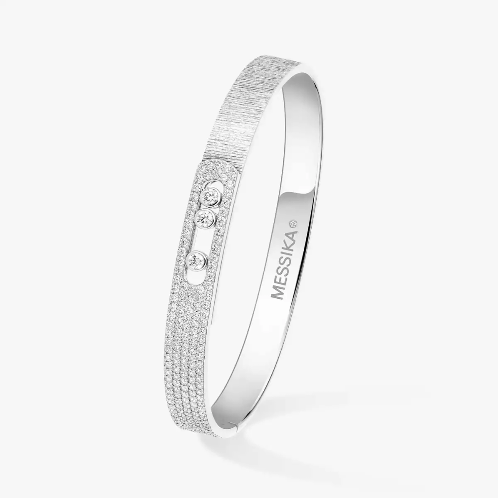 Bangle Move Noa Ciselé Semi-Pavé Grandes Tailles Bracelet Diamant Or Blanc