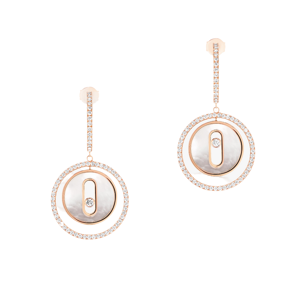 Lucky Move SM White Mother-of-Pearl Pink Gold Diamond Earrings