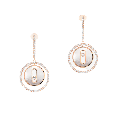 Lucky Move SM White Mother-of-Pearl Pink Gold Diamond Earrings