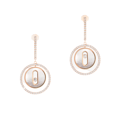 Pink Gold Diamond Earrings Lucky Move SM White Mother-of-Pearl