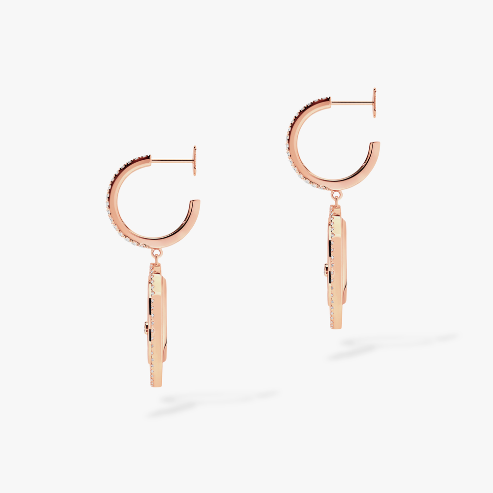 Lucky Move SM White Mother-of-Pearl Pink Gold Diamond Earrings