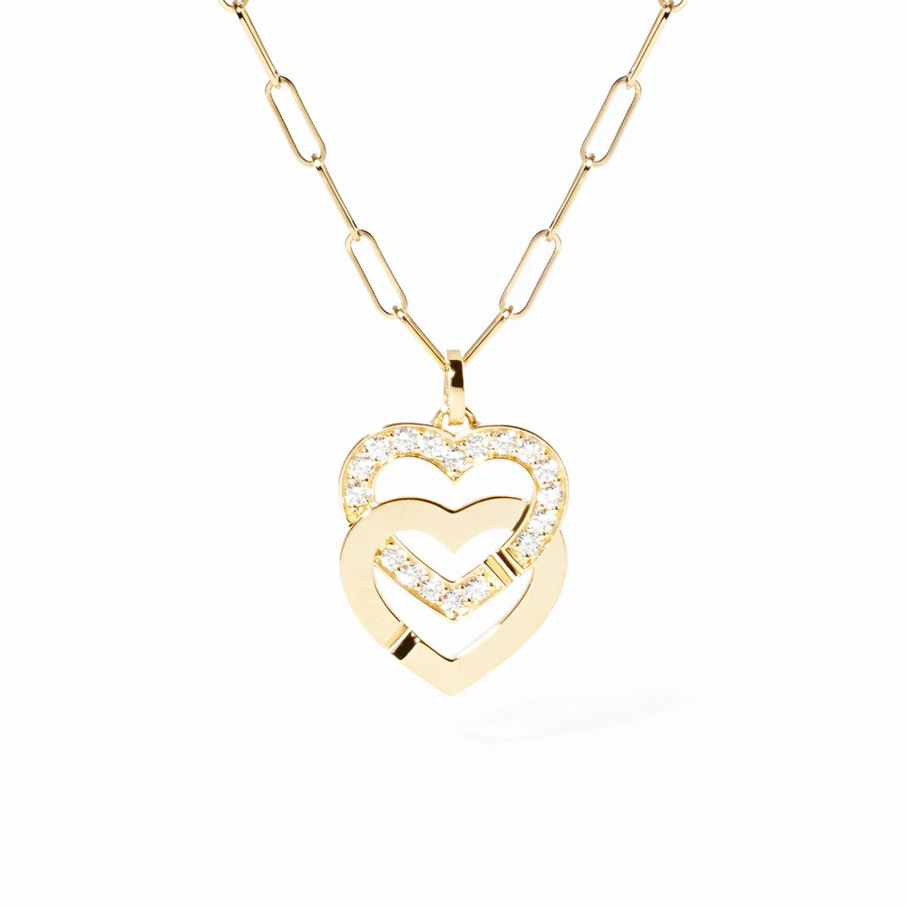 Pendentif Sur Chaîne Double Coeurs Très Grand Modèle