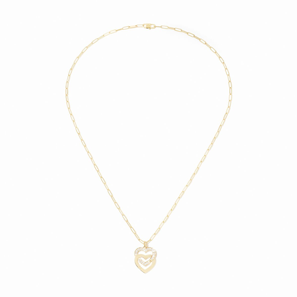 Pendentif Sur Chaîne Double Coeurs Très Grand Modèle