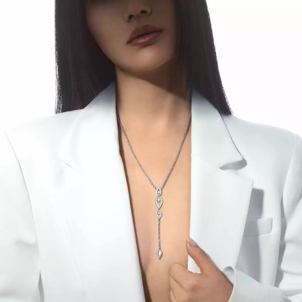 Collier cravate Fiery Collier Diamant Or Blanc