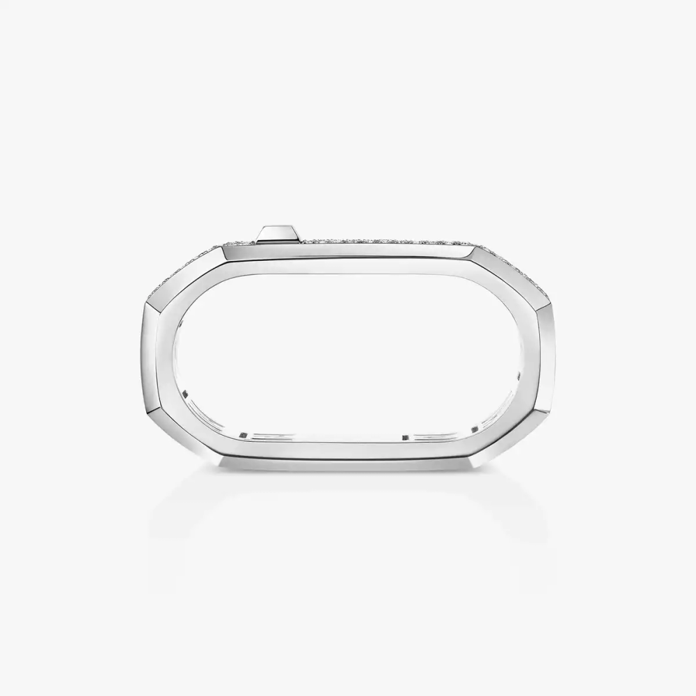 Bague 2 doigts pavée Moderniste Bague Diamant Or Blanc