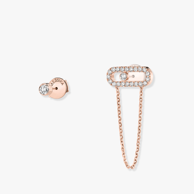 Move Uno Chaine et Puce Boucles d'oreilles Diamant Or Rose