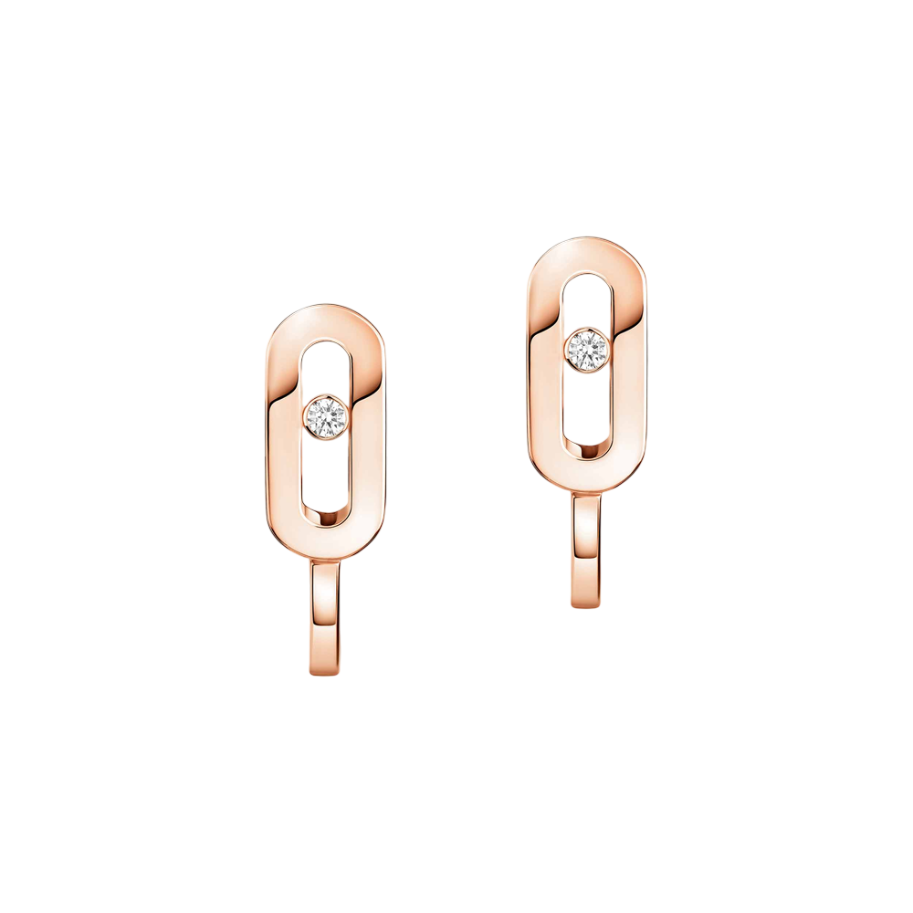 Move Uno Mini Hoops Pink Gold Diamond Earrings