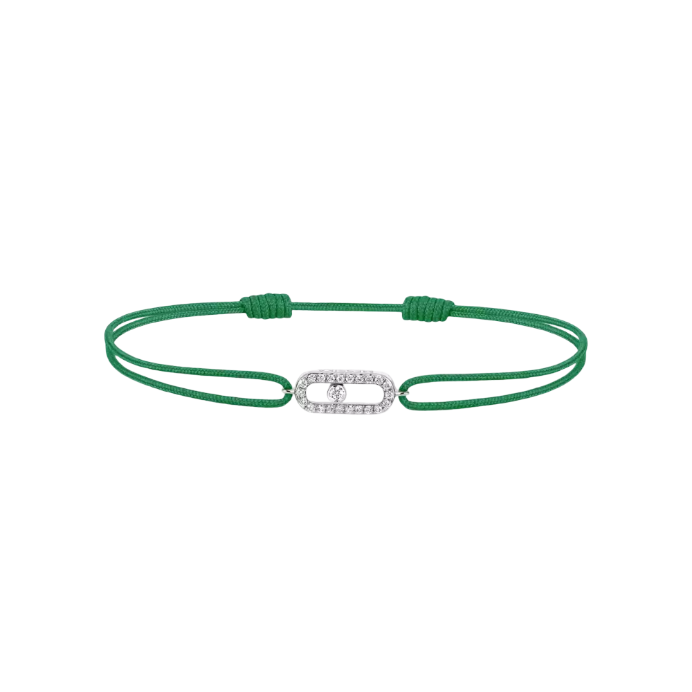 Move Uno Green Cord Bracelet White Gold Diamond Bracelet