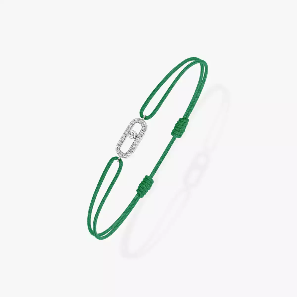 Move Uno Green Cord Bracelet White Gold Diamond Bracelet