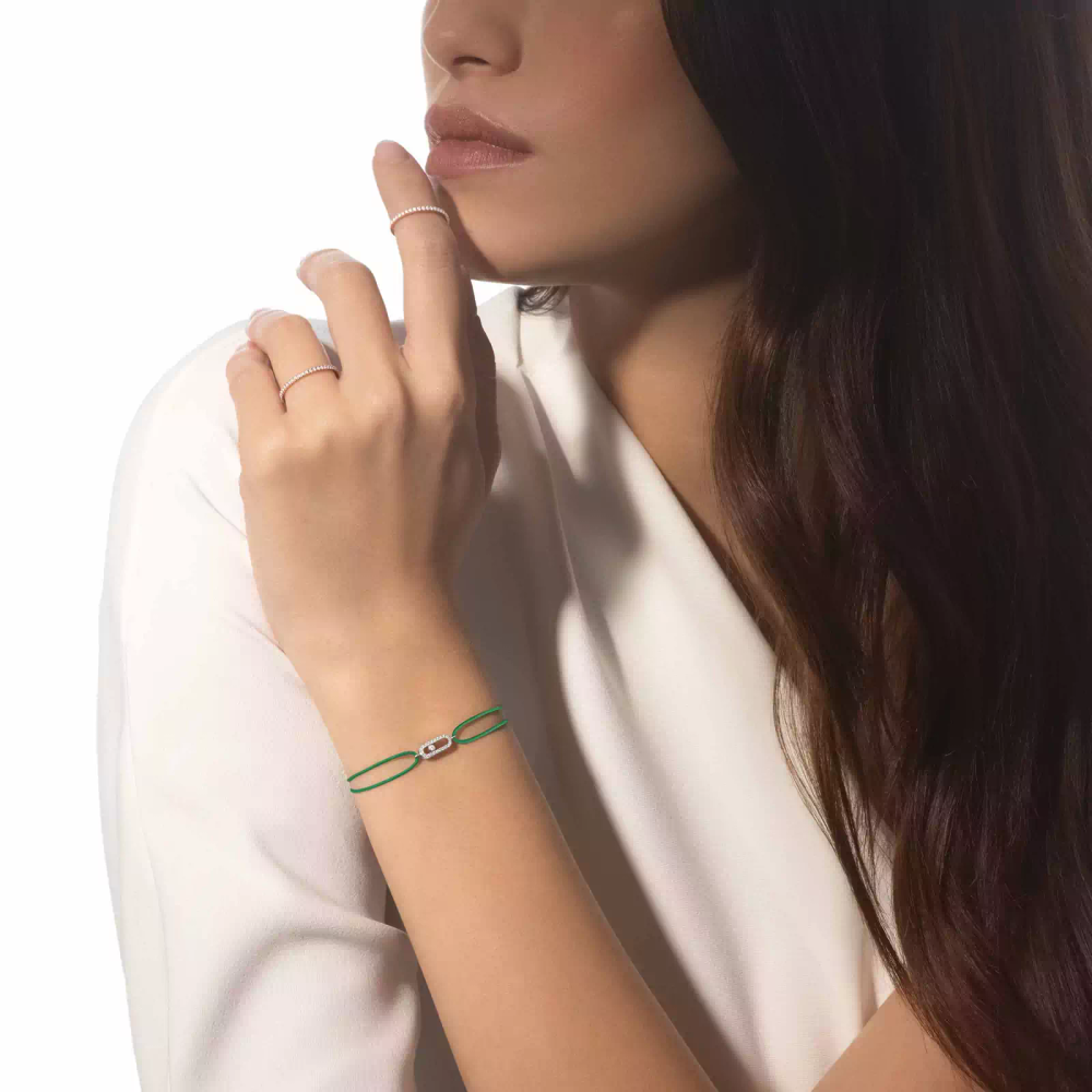Cordon Move Uno Vert Bracelet Diamant Or Blanc
