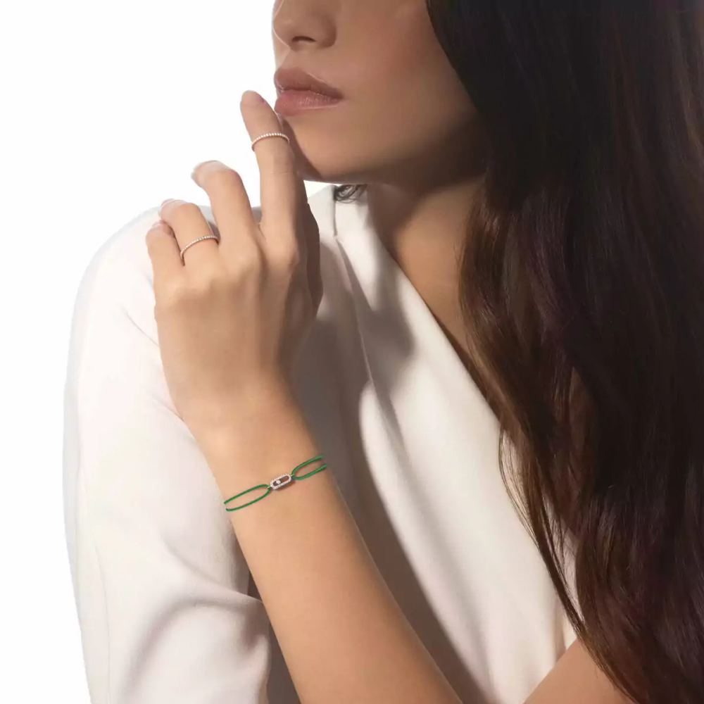 Move Uno Green Cord Bracelet White Gold Diamond Bracelet