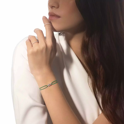 Move Uno Green Cord Bracelet White Gold Diamond Bracelet