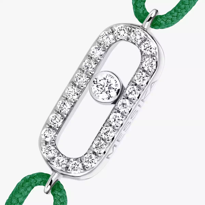 Move Uno Green Cord Bracelet White Gold Diamond Bracelet
