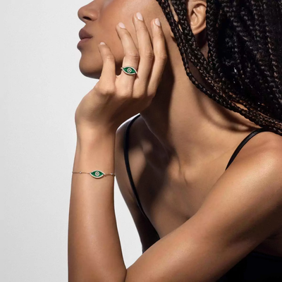 Lucky Eye Malachite Bracelet Diamant Or Jaune