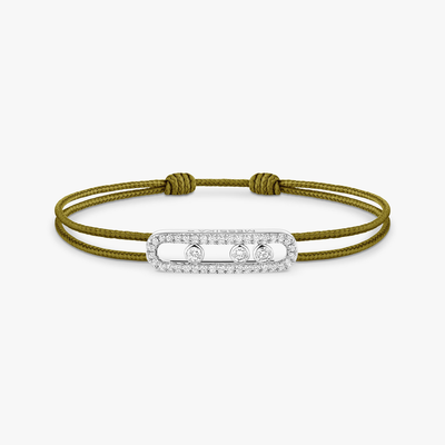 White Gold Diamond Bracelet Messika CARE(S) Khaki Cord Pavé Bracelet