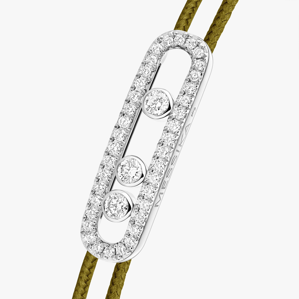 White Gold Diamond Bracelet Messika CARE(S) Khaki Cord Pavé Bracelet