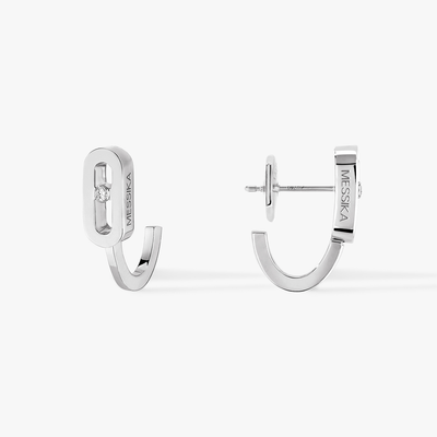 Move Uno Mini Hoops White Gold Diamond Earrings