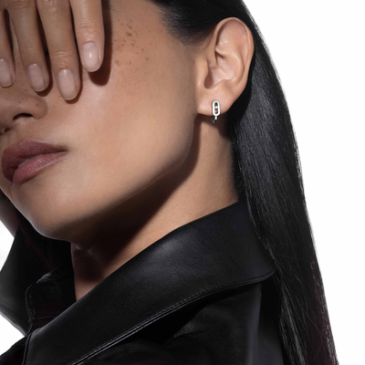 Move Uno Mini Hoops White Gold Diamond Earrings