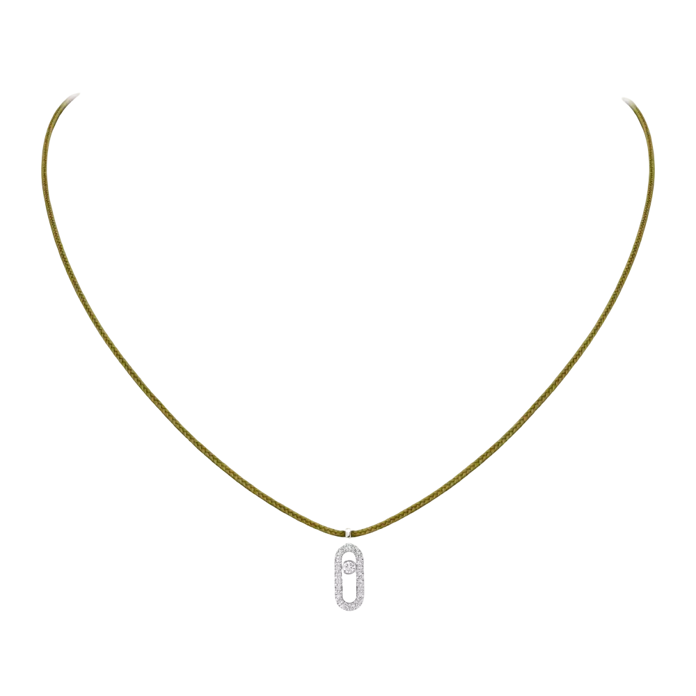 Cordon Messika CARE(S) Kaki Pavé Collier Diamant Or Blanc