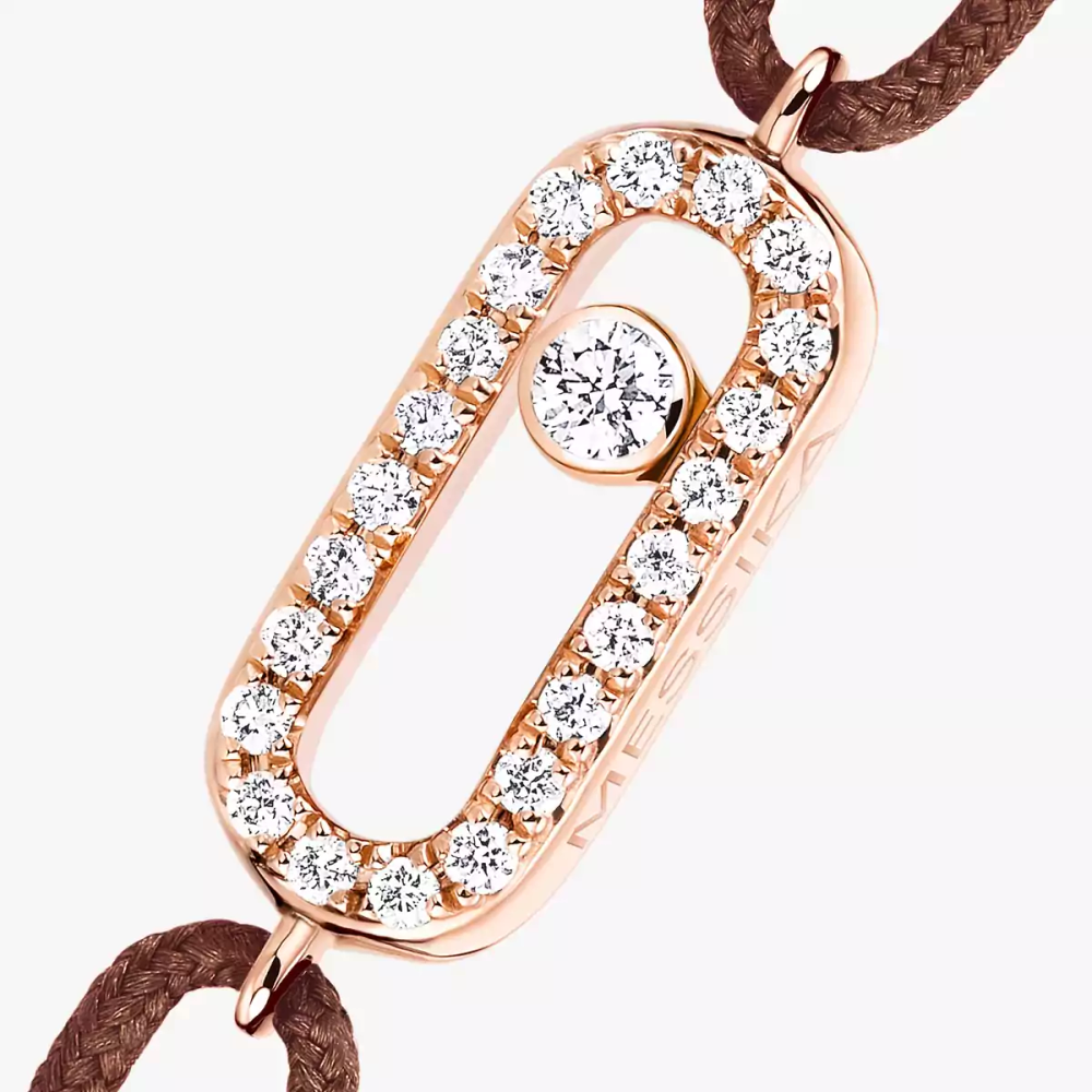 Move Uno Chocolate Cord Bracelet Pink Gold Diamond Bracelet