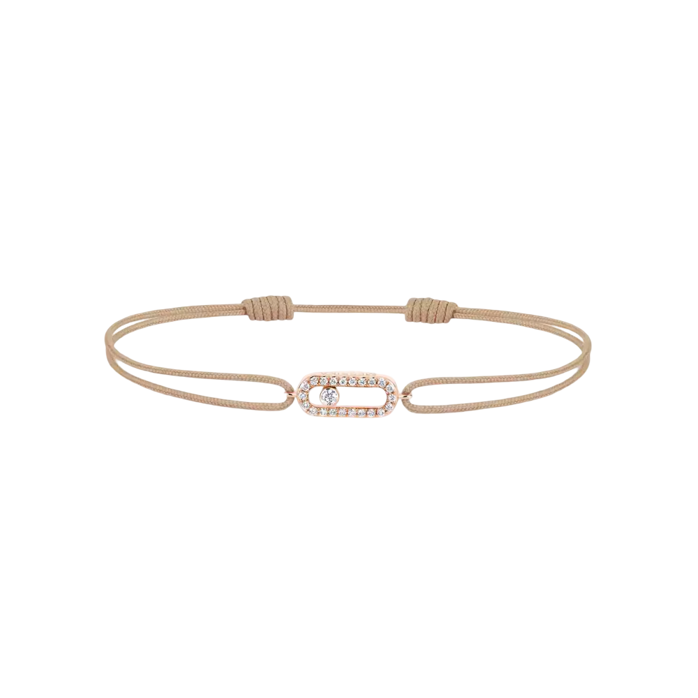 Move Uno Beige Cord Bracelet Pink Gold Diamond Bracelet