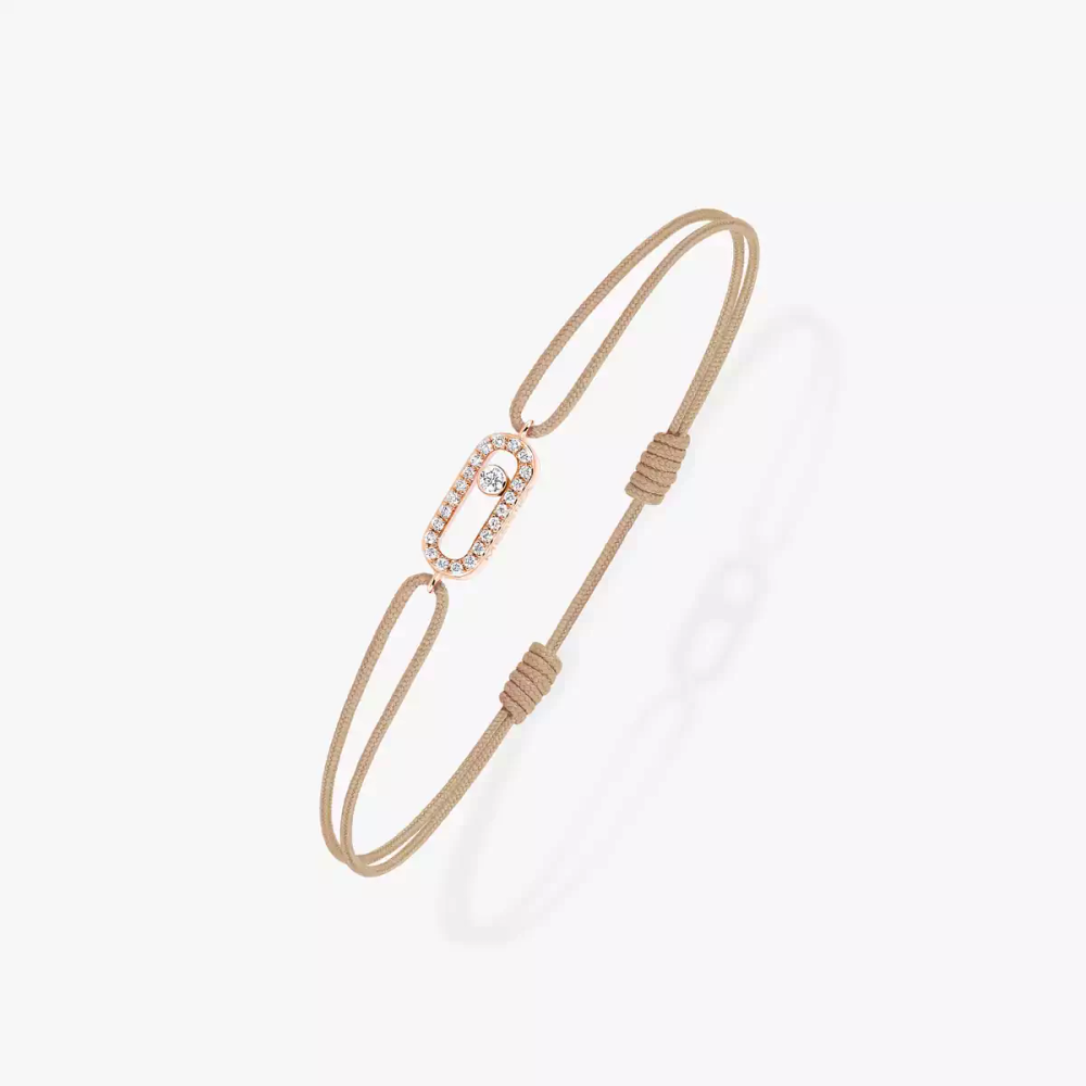 Move Uno Beige Cord Bracelet Pink Gold Diamond Bracelet