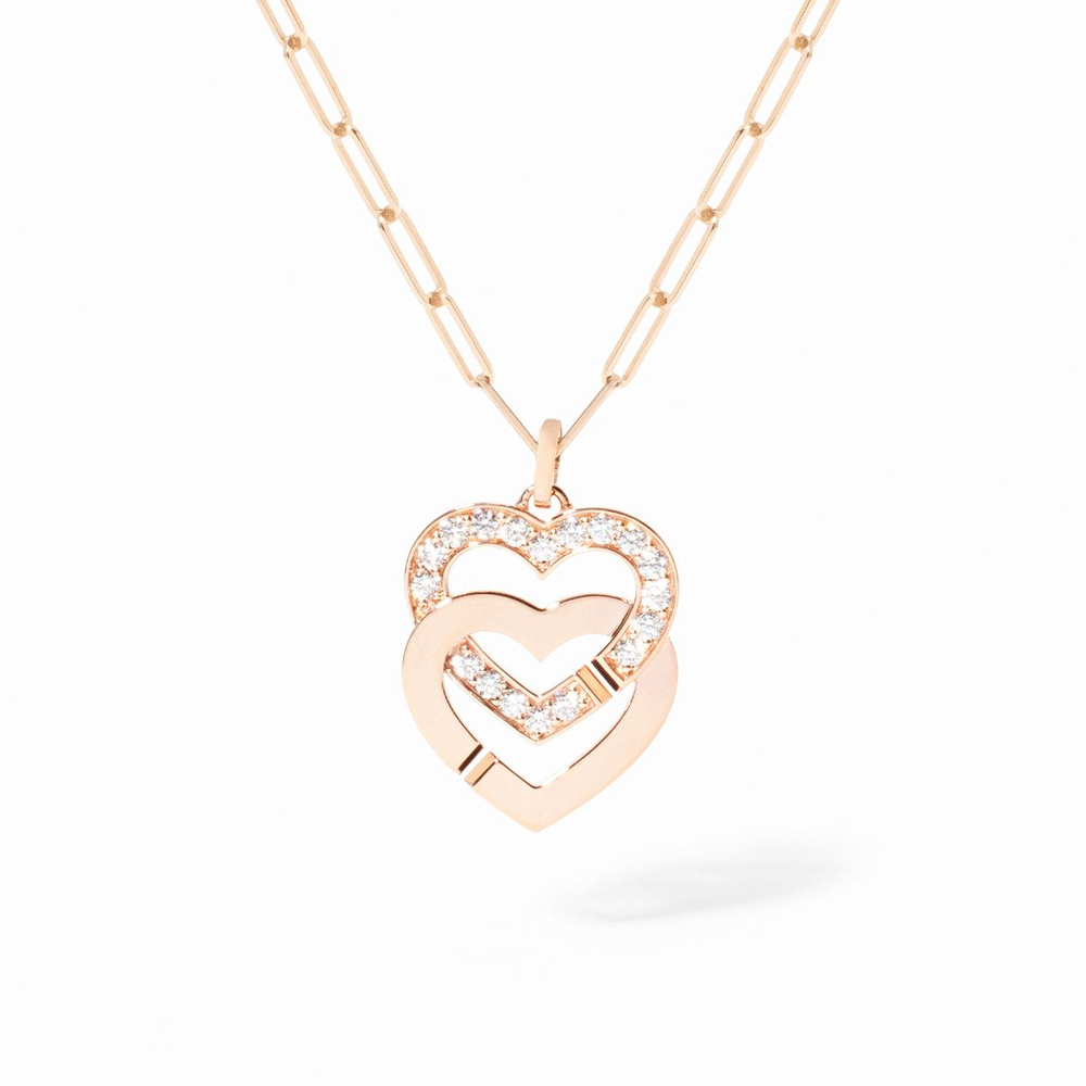Pendentif Sur Chaîne Double Coeurs Très Grand Modèle
