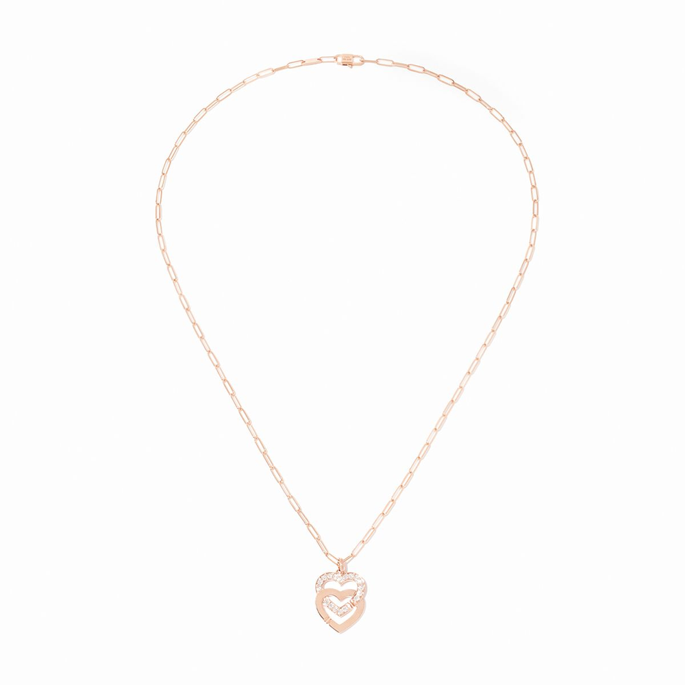 Pendentif Sur Chaîne Double Coeurs Très Grand Modèle