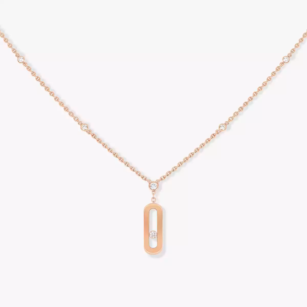 Move Uno Long Necklace Pink Gold Diamond Necklace