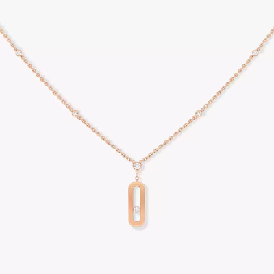 Move Uno Long Necklace Pink Gold Diamond Necklace
