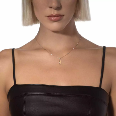 Move Uno Long Necklace Pink Gold Diamond Necklace