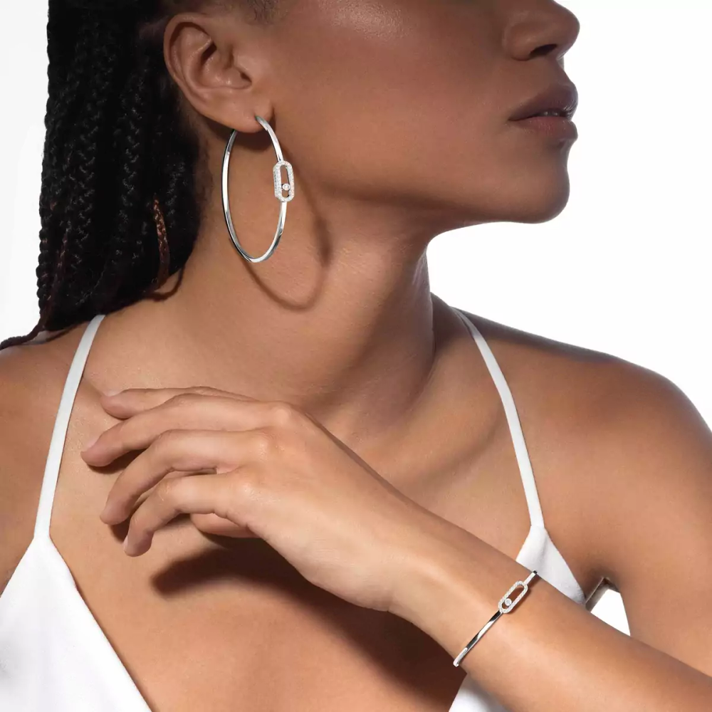 Move Uno Pavé Flex Bangle MM White Gold Diamond Bracelet