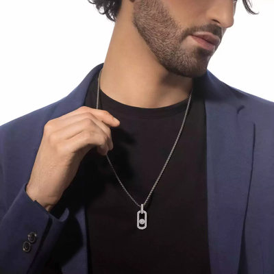 Pendentif So Move Titane Naturel Pavé Collier Diamant Natural Titanium