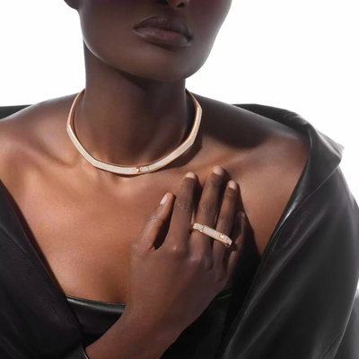 Bague 2 doigts pavée Moderniste Bague Diamant Or Rose