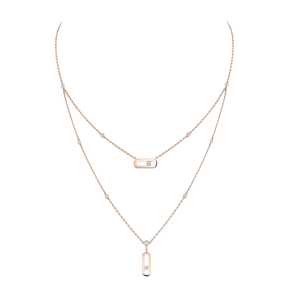 Move Uno 2 Rows Pink Gold Diamond Necklace
