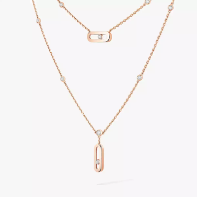 Move Uno 2 Rows Pink Gold Diamond Necklace