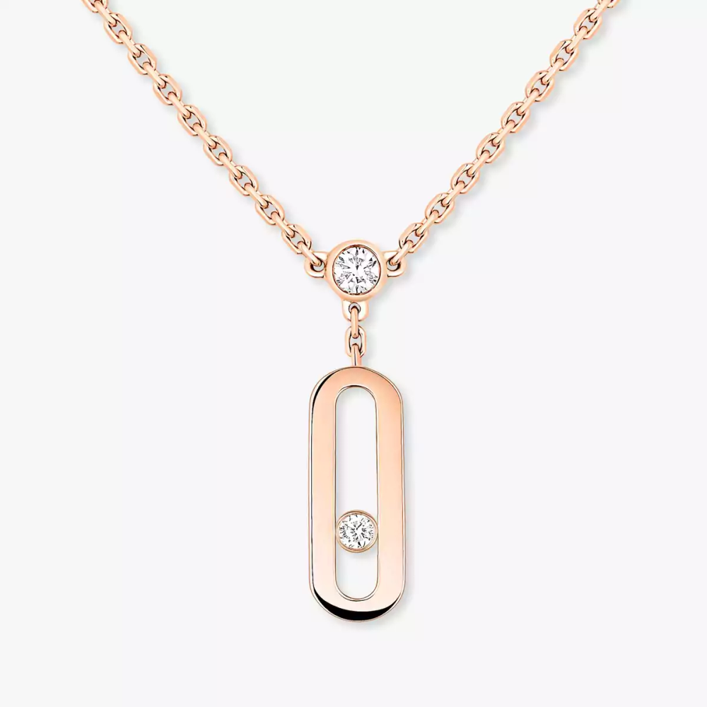 Move Uno 2 Rows Pink Gold Diamond Necklace