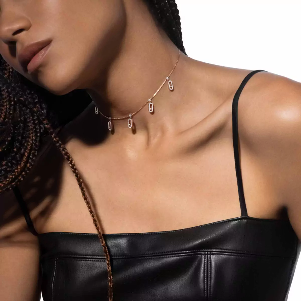 Choker Move Uno Pampille Pavé Collier Diamant Or Rose