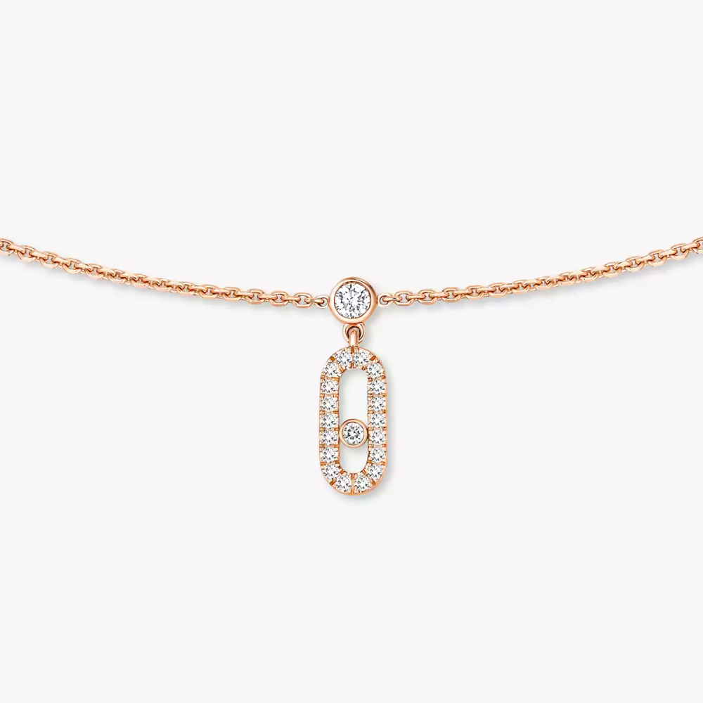 Move Uno Pavé Drop Pendant Choker Pink Gold Diamond Necklace