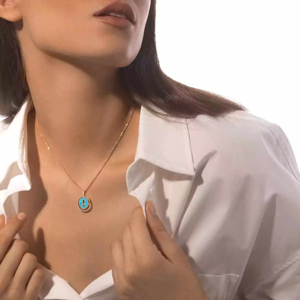 Collier turquoise Lucky Move PM Collier Diamant Or Rose