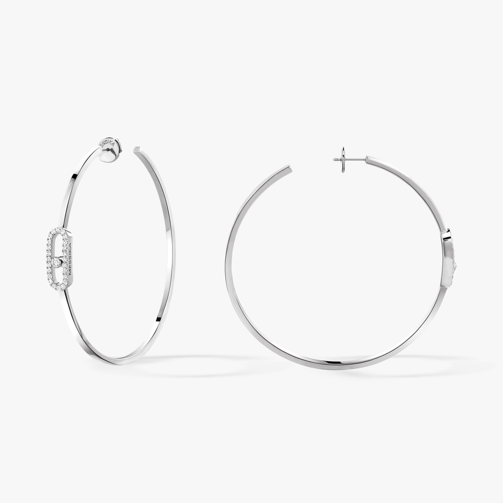 Move Uno Large Hoop Earrings White Gold Diamond Earrings