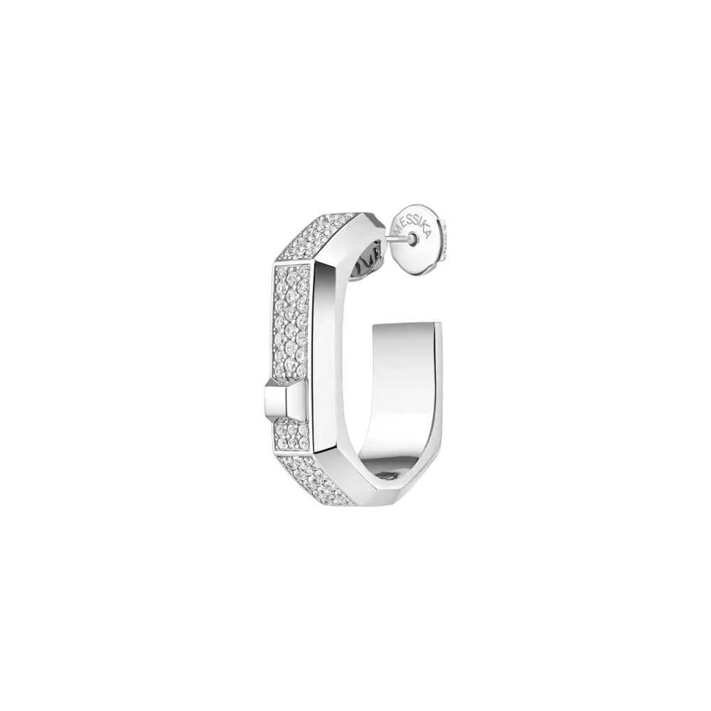 Mono créole pavée Moderniste MM Boucles d'oreilles Diamant Or Blanc