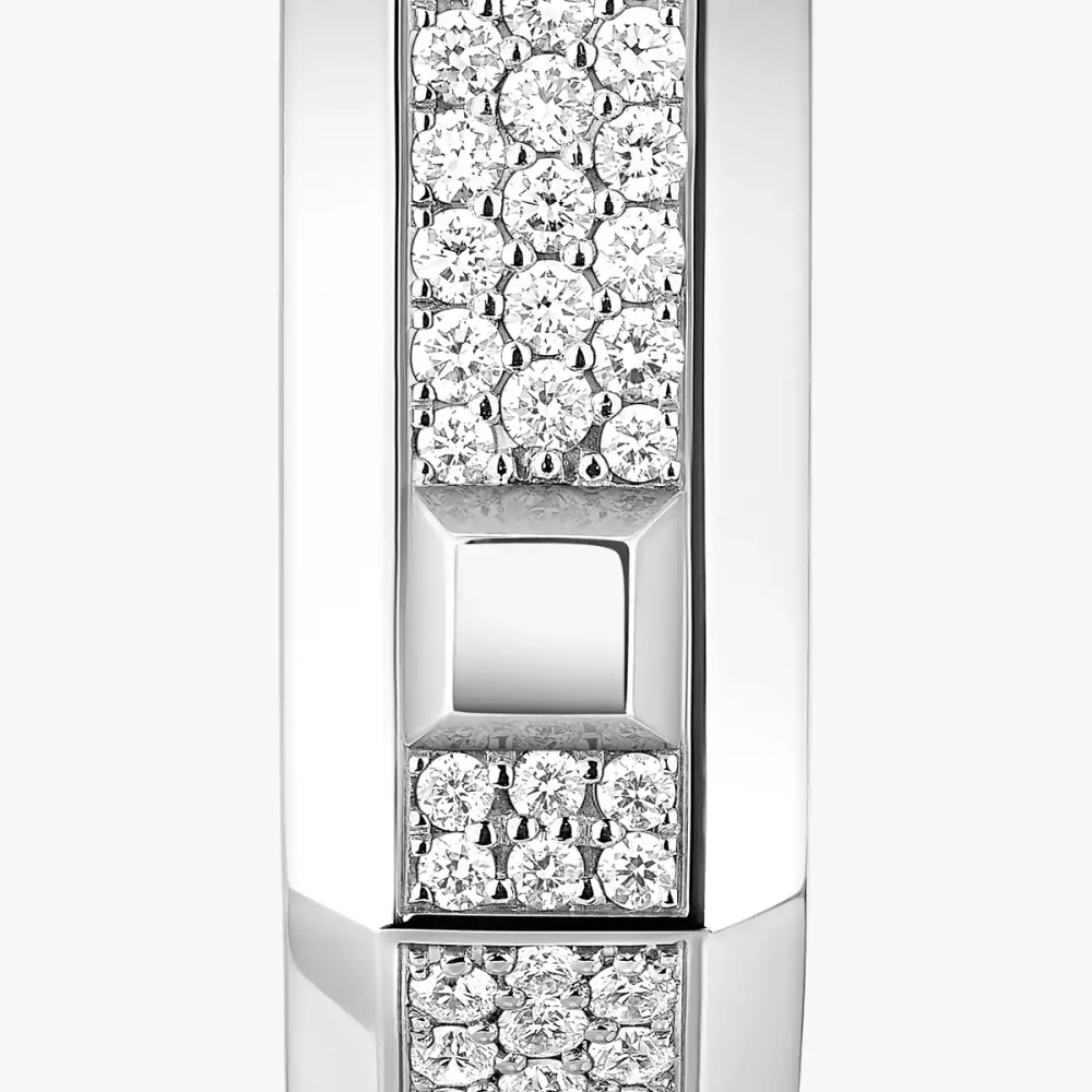 Mono créole pavée Moderniste MM Boucles d'oreilles Diamant Or Blanc