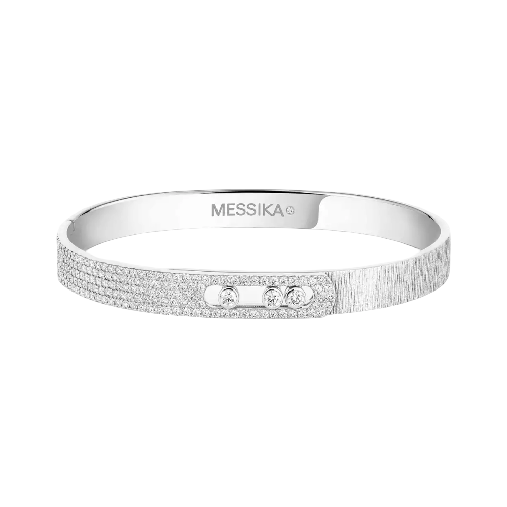 Bangle Move Noa Ciselé Semi-Pavé Bracelet Diamant Or Blanc